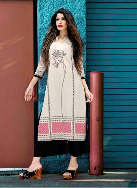 Cream And Pink Colour Fancy Designer Casual Wear Cotton Blend Checks Printed Designer Kurti Collection Suhani-5